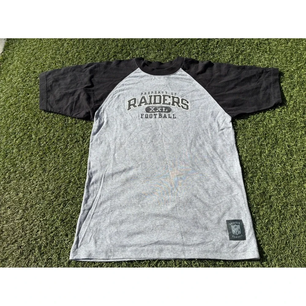 Vintage Las Vegas Raiders NFL Classic Reebok Raglan T Shirt Mens XXL Gray Black